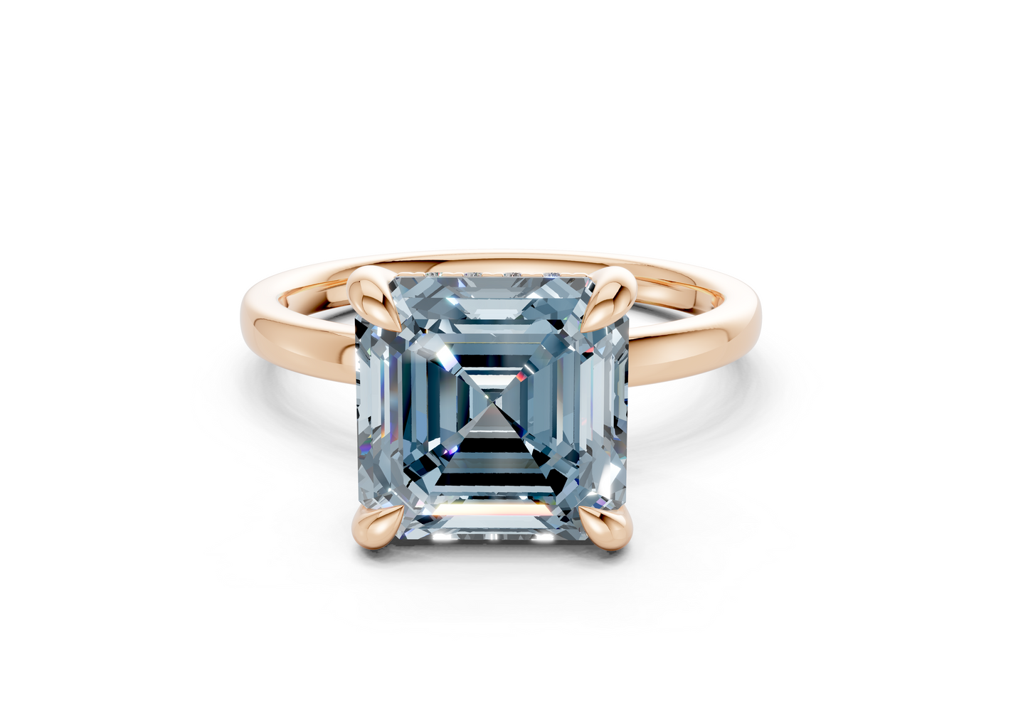 Solstice Blue Diamond Solitaire Asscher Cut 2.3mm Engagement Ring