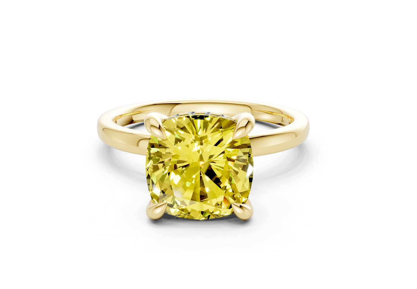 Solstice Yellow Diamond Solitaire Cushion Squareuare Cut 2mm Engagement Ring
