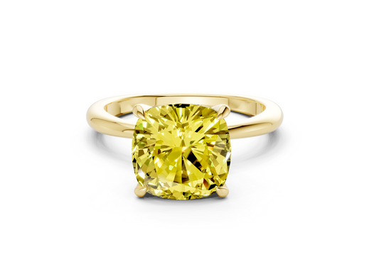 Marlowe Yellow Diamond Solitaire Cushion Squareuare Cut 1.6mm Engagement Ring