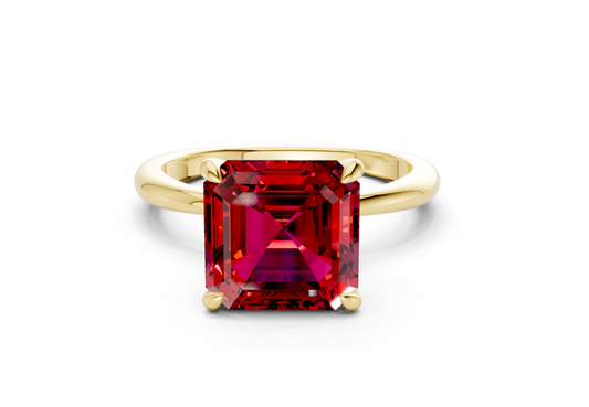 Marlowe Ruby Gemstone Solitaire Asscher Cut 1.6mm Engagement Ring