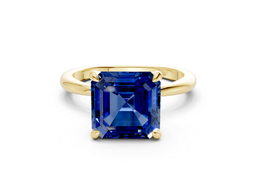 Marlowe Sapphire Gemstone Solitaire Asscher Cut 1.6mm Engagement Ring