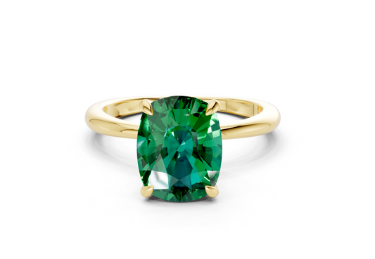 Marlowe Emerald Gemstone Solitaire Elongated Cushion Cut 1.6mm Engagement Ring