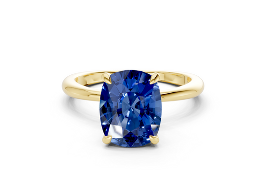 Marlowe Sapphire Gemstone Solitaire Elongated Cushion Cut 1.6mm Engagement Ring