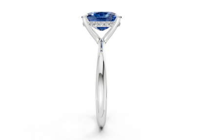 Marlowe Sapphire Gemstone Solitaire Elongated Cushion Cut 1.6mm Engagement Ring