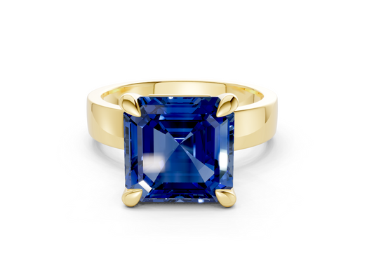 Cascade Sapphire Gemstone Solitaire Asscher Cut 4mm Engagement Ring
