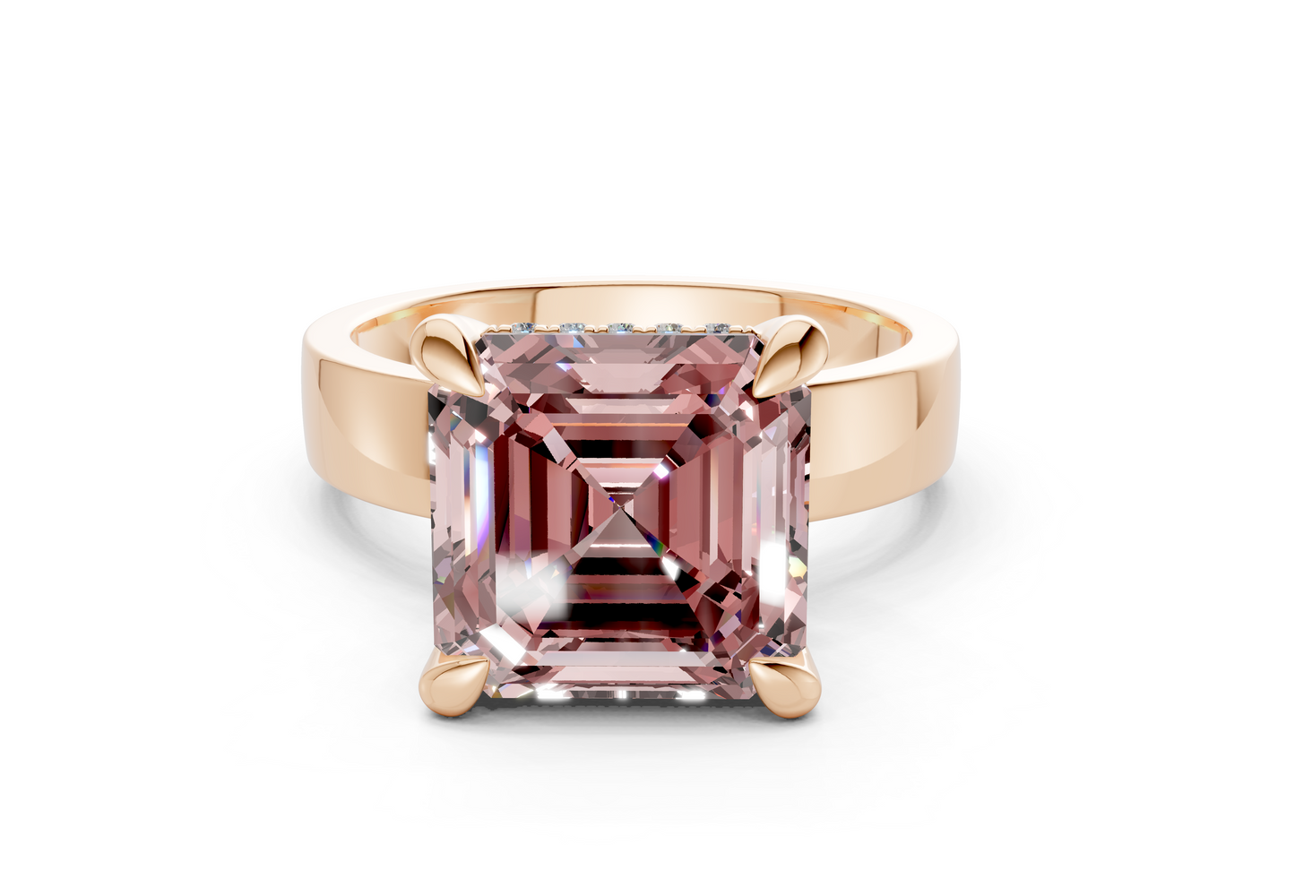 Echo Pink Diamond Solitaire Asscher Cut 4mm Engagement Ring