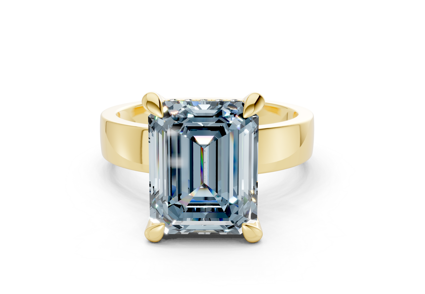 Echo Blue Diamond Solitaire Emerald Cut 4mm Engagement Ring