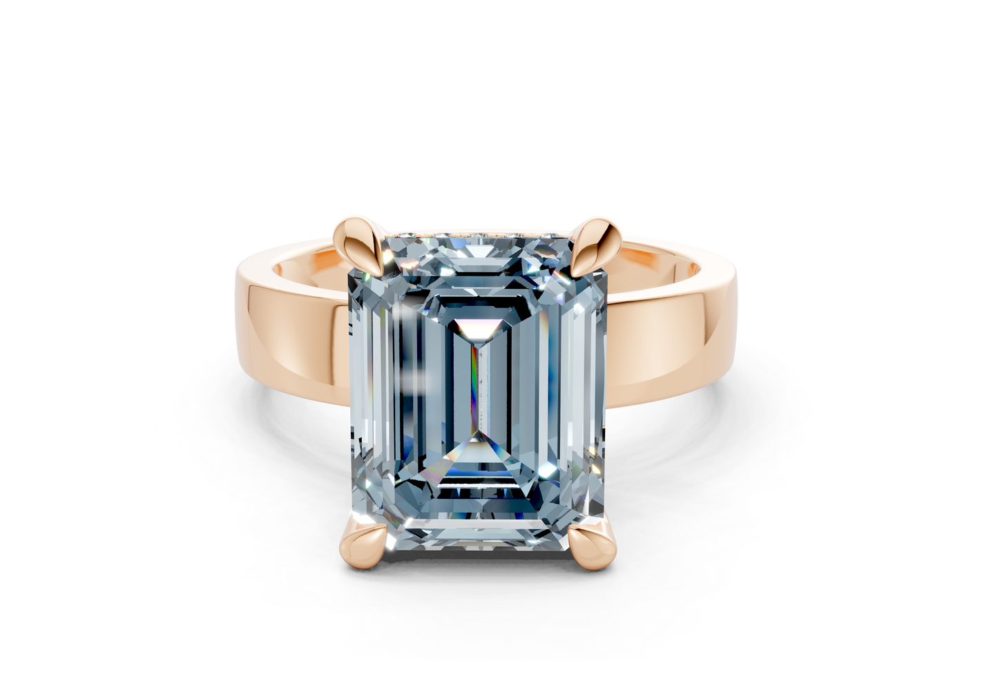 Echo Blue Diamond Solitaire Emerald Cut 4mm Engagement Ring