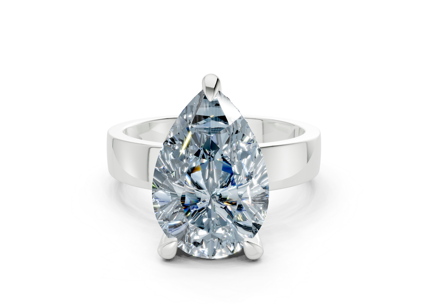 Echo Blue Diamond Solitaire Pear Cut 4mm Engagement Ring