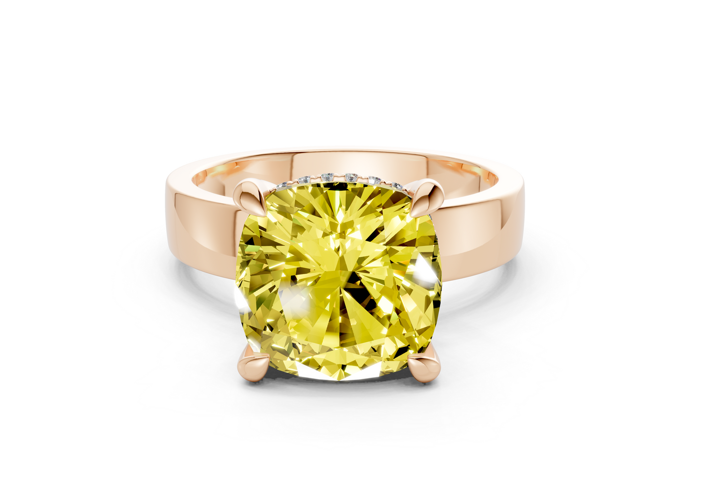 Echo Yellow Diamond Solitaire Cushion Squareuare Cut 4mm Engagement Ring