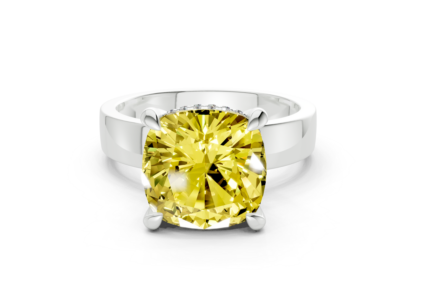 Echo Yellow Diamond Solitaire Cushion Squareuare Cut 4mm Engagement Ring