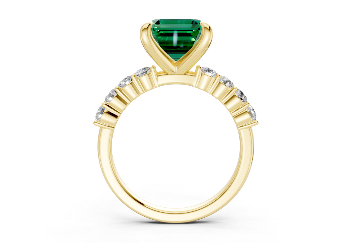 Arabella Emerald Gemstone Accent Asscher Cut 2mm Engagement Ring