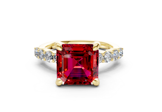 Arabella Ruby Gemstone Accent Asscher Cut 2mm Engagement Ring