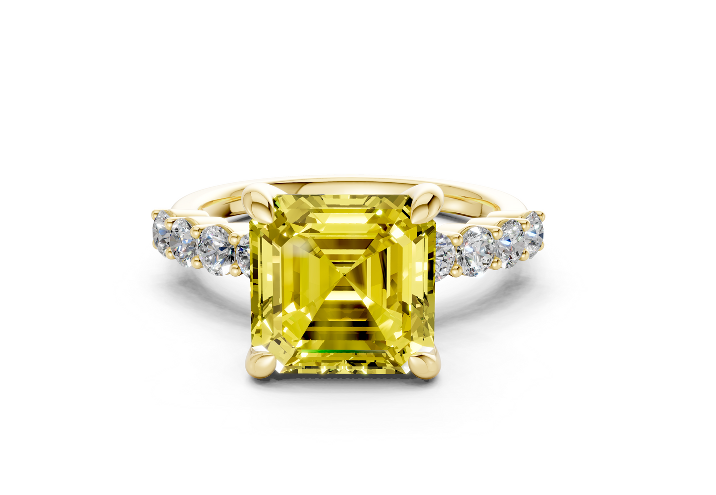 Arabella Yellow Diamond Accent Asscher Cut 2mm Engagement Ring