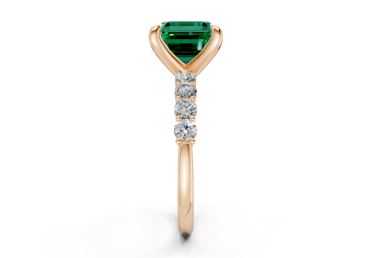 Arabella Emerald Gemstone Accent Asscher Cut 2mm Engagement Ring