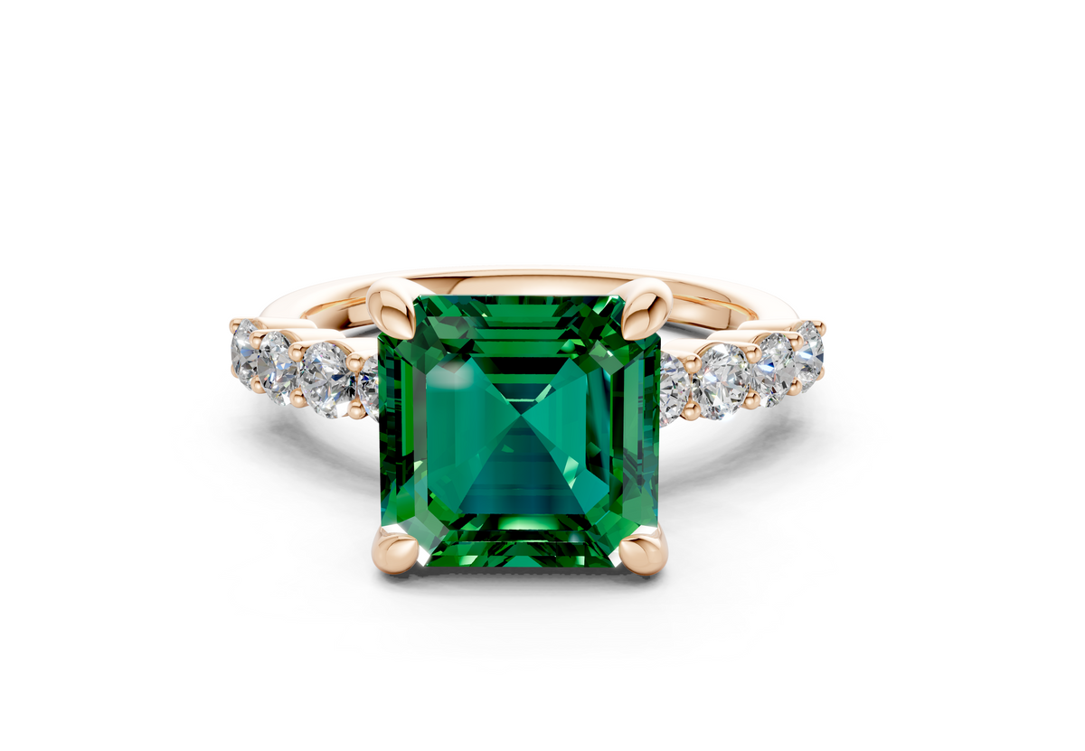 Arabella Emerald Gemstone Accent Asscher Cut 2mm Engagement Ring