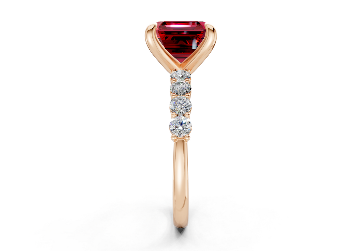 Arabella Ruby Gemstone Accent Asscher Cut 2mm Engagement Ring