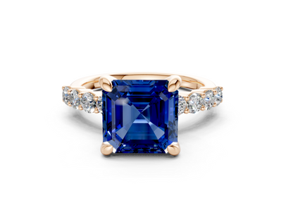 Arabella Sapphire Gemstone Accent Asscher Cut 2mm Engagement Ring
