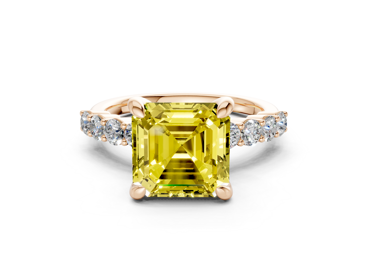 Arabella Yellow Diamond Accent Asscher Cut 2mm Engagement Ring