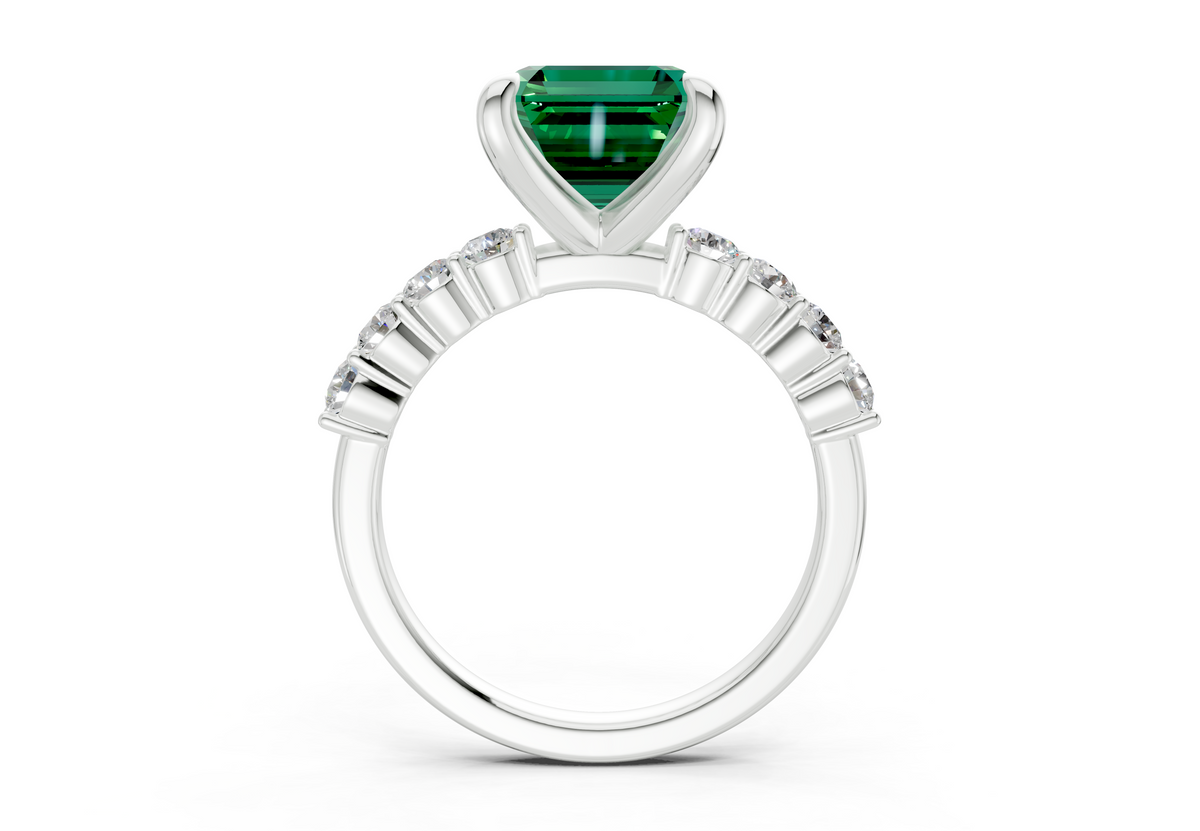 Arabella Emerald Gemstone Accent Asscher Cut 2mm Engagement Ring