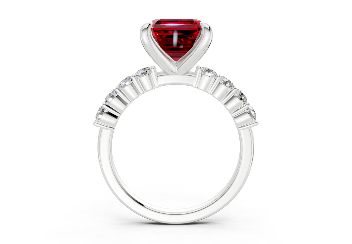 Arabella Ruby Gemstone Accent Asscher Cut 2mm Engagement Ring