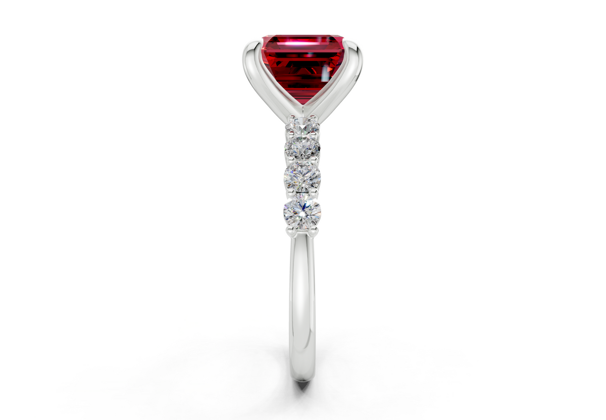 Arabella Ruby Gemstone Accent Asscher Cut 2mm Engagement Ring