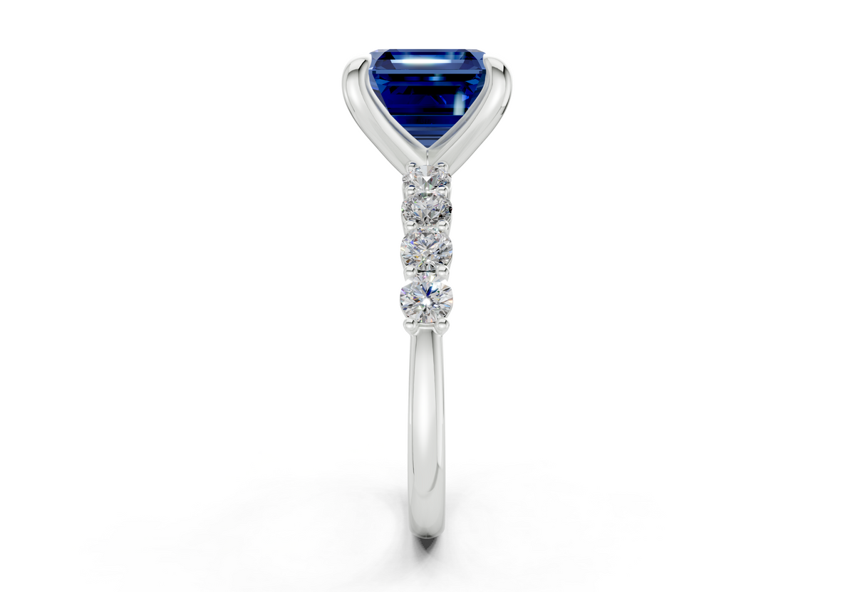 Arabella Sapphire Gemstone Accent Asscher Cut 2mm Engagement Ring