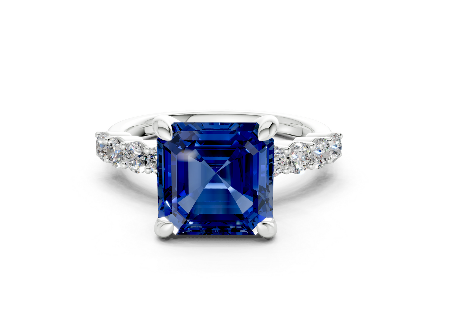 Arabella Sapphire Gemstone Accent Asscher Cut 2mm Engagement Ring