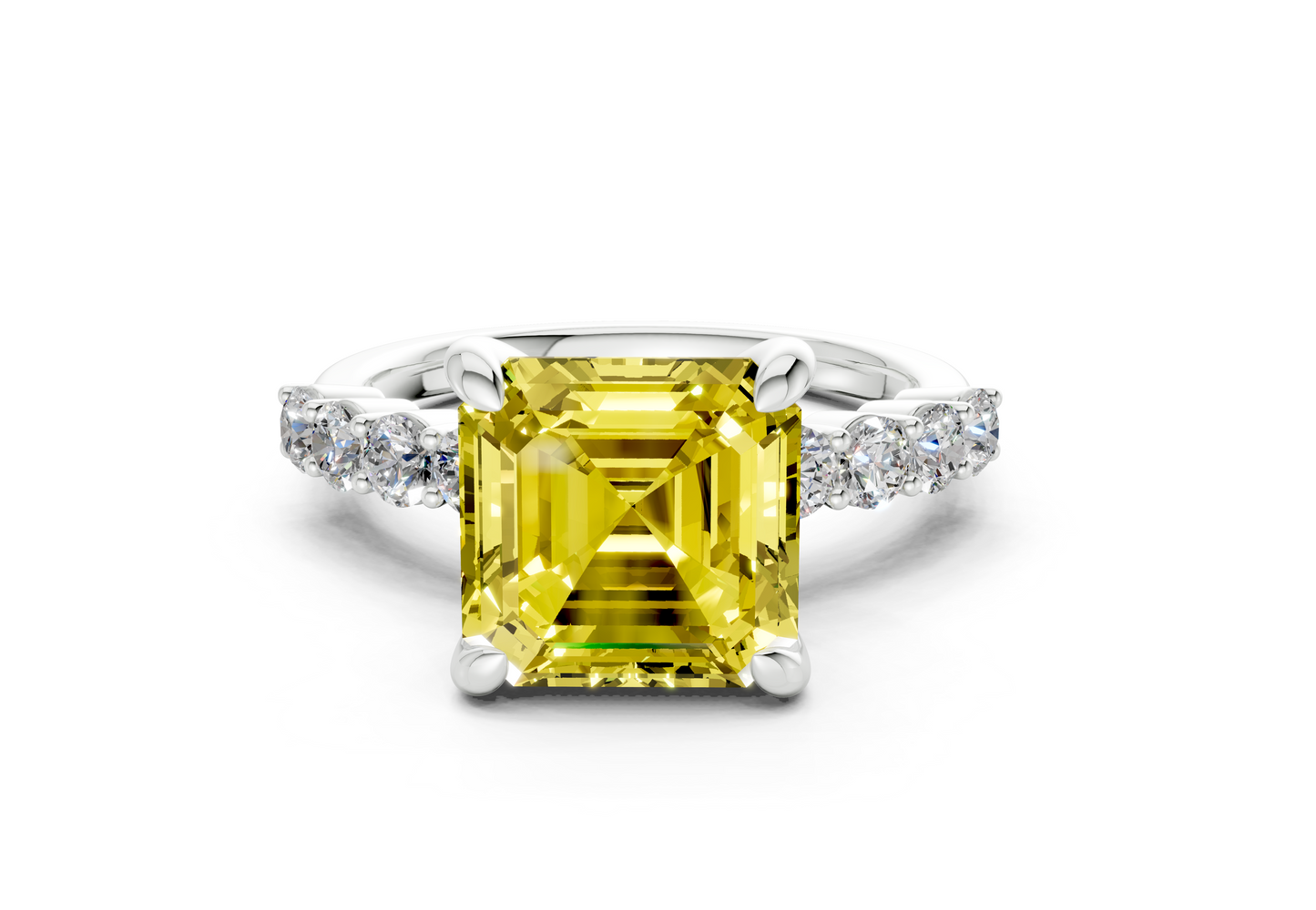 Arabella Yellow Diamond Accent Asscher Cut 2mm Engagement Ring