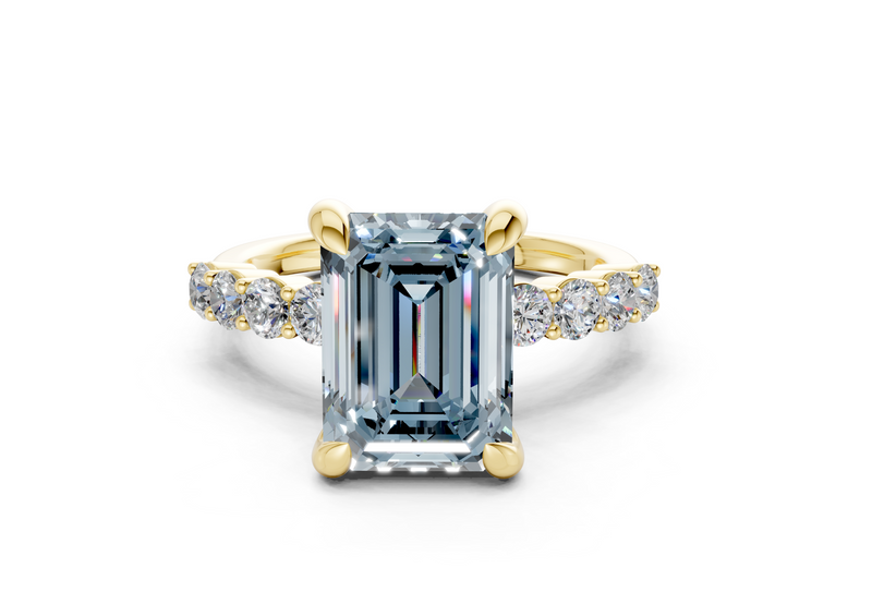 Arabella Blue Diamond Accent Emerald Cut 2mm Engagement Ring