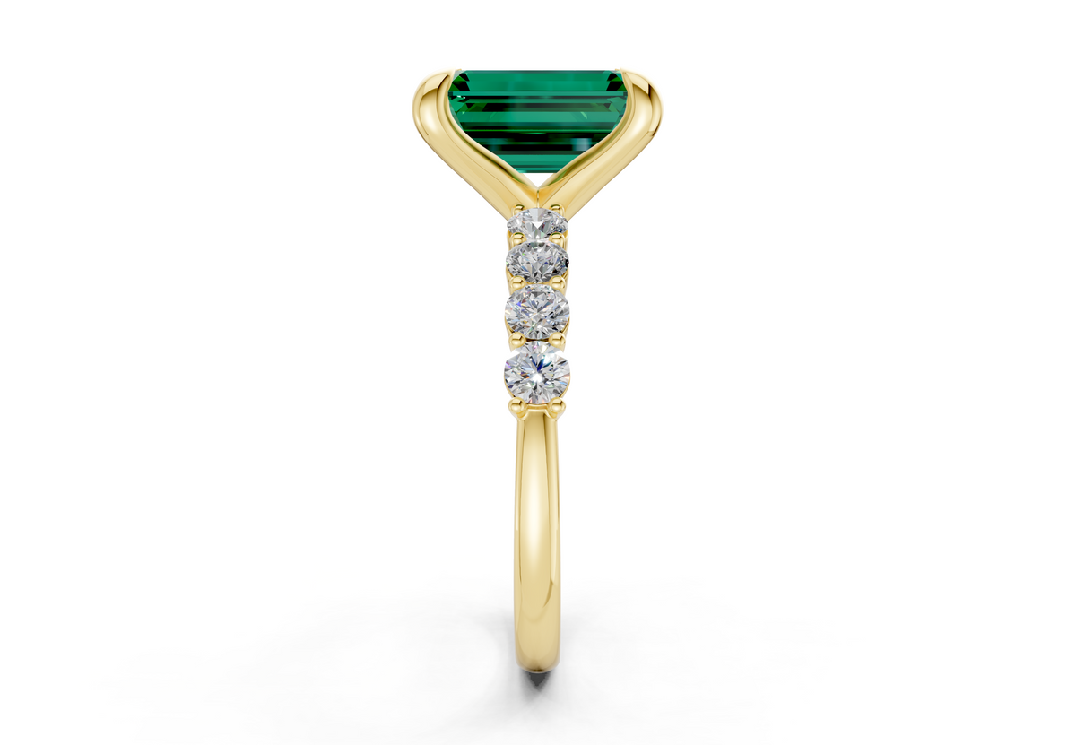 Arabella Emerald Gemstone Accent Emerald Cut 2mm Engagement Ring