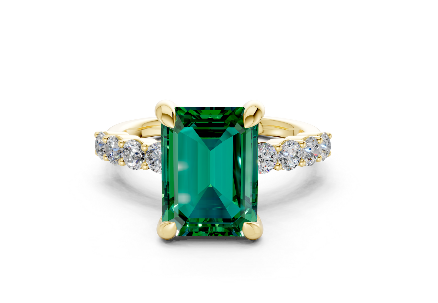 Arabella Emerald Gemstone Accent Emerald Cut 2mm Engagement Ring