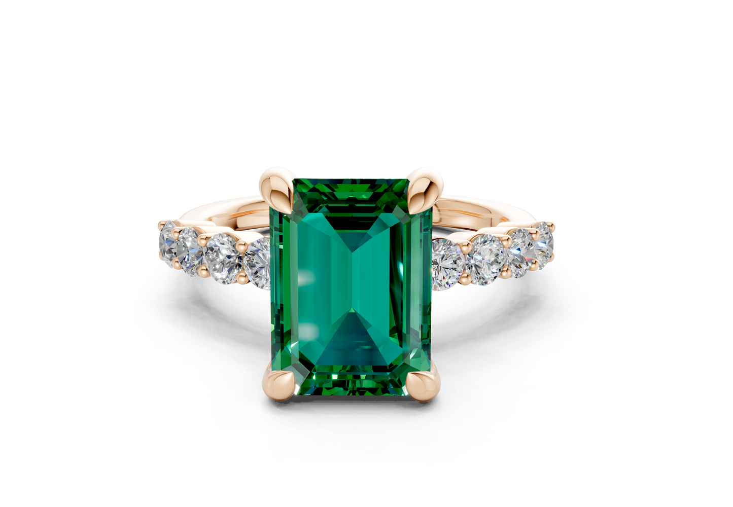 Arabella Emerald Gemstone Accent Emerald Cut 2mm Engagement Ring