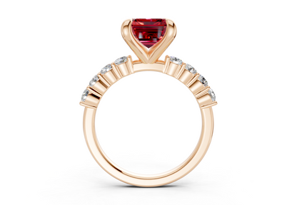 Arabella Ruby Gemstone Accent Emerald Cut 2mm Engagement Ring