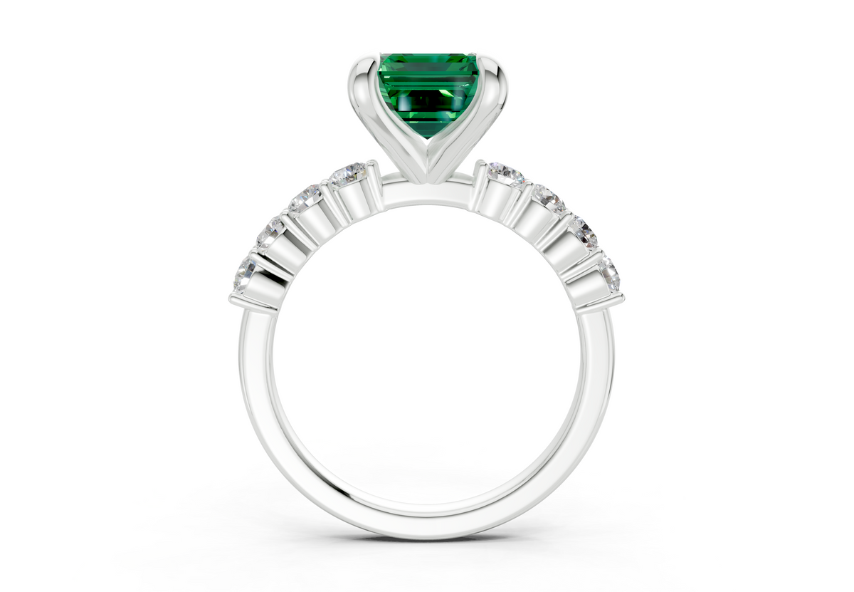 Arabella Emerald Gemstone Accent Emerald Cut 2mm Engagement Ring