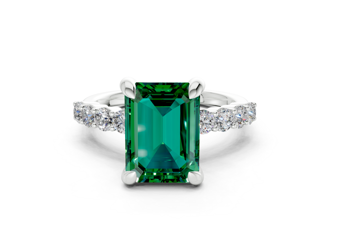 Arabella Emerald Gemstone Accent Emerald Cut 2mm Engagement Ring