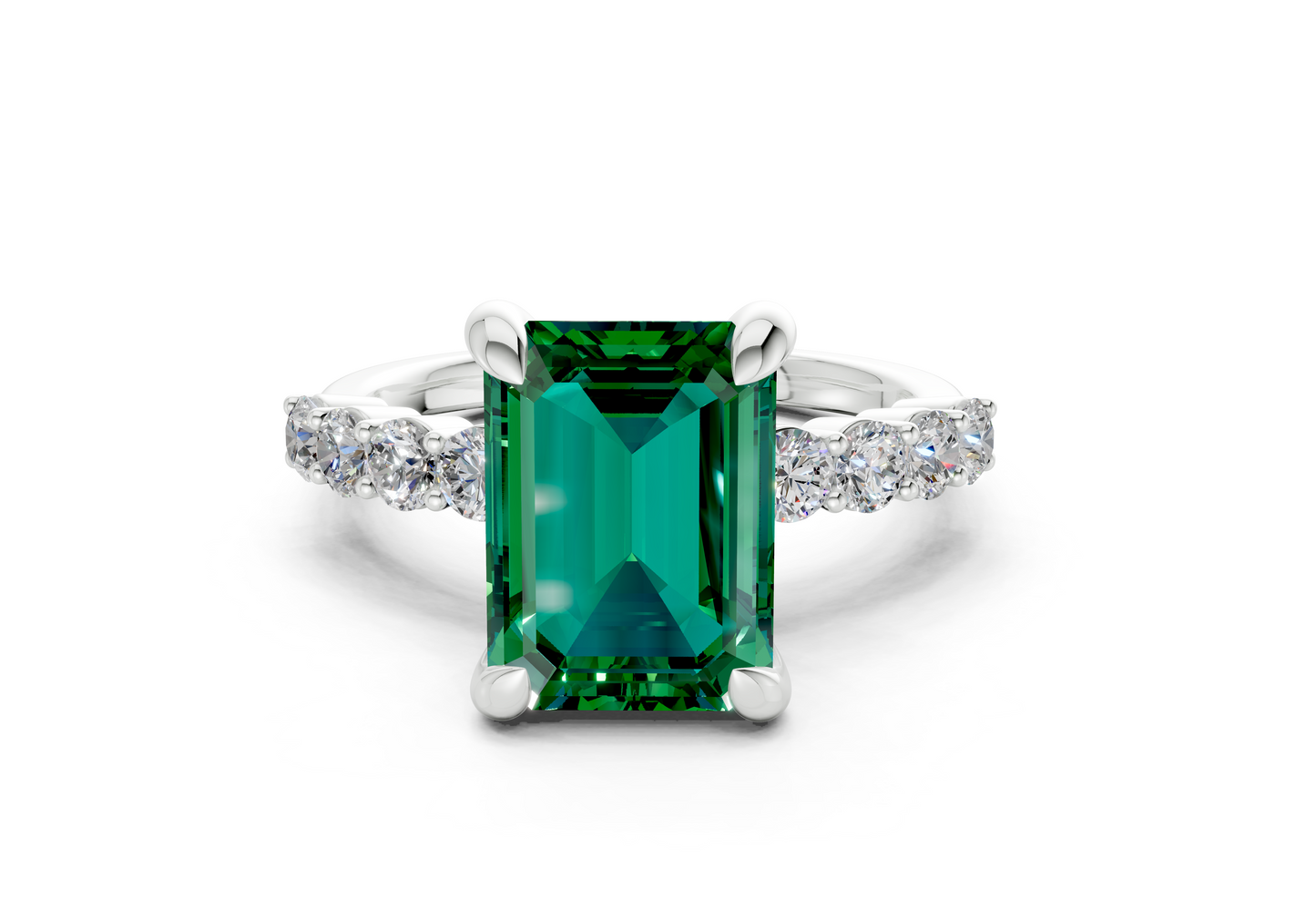 Arabella Emerald Gemstone Accent Emerald Cut 2mm Engagement Ring