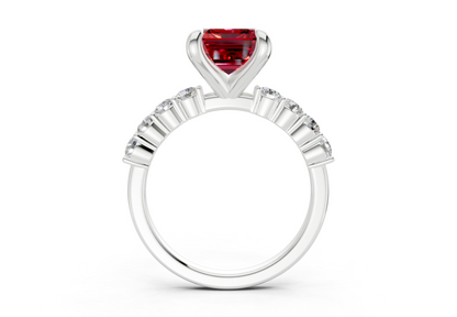 Arabella Ruby Gemstone Accent Emerald Cut 2mm Engagement Ring