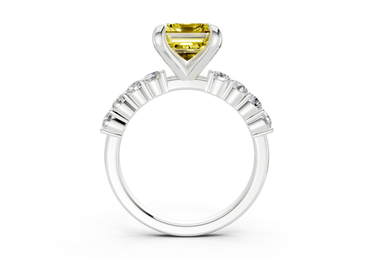 Arabella Yellow Diamond Accent Emerald Cut 2mm Engagement Ring