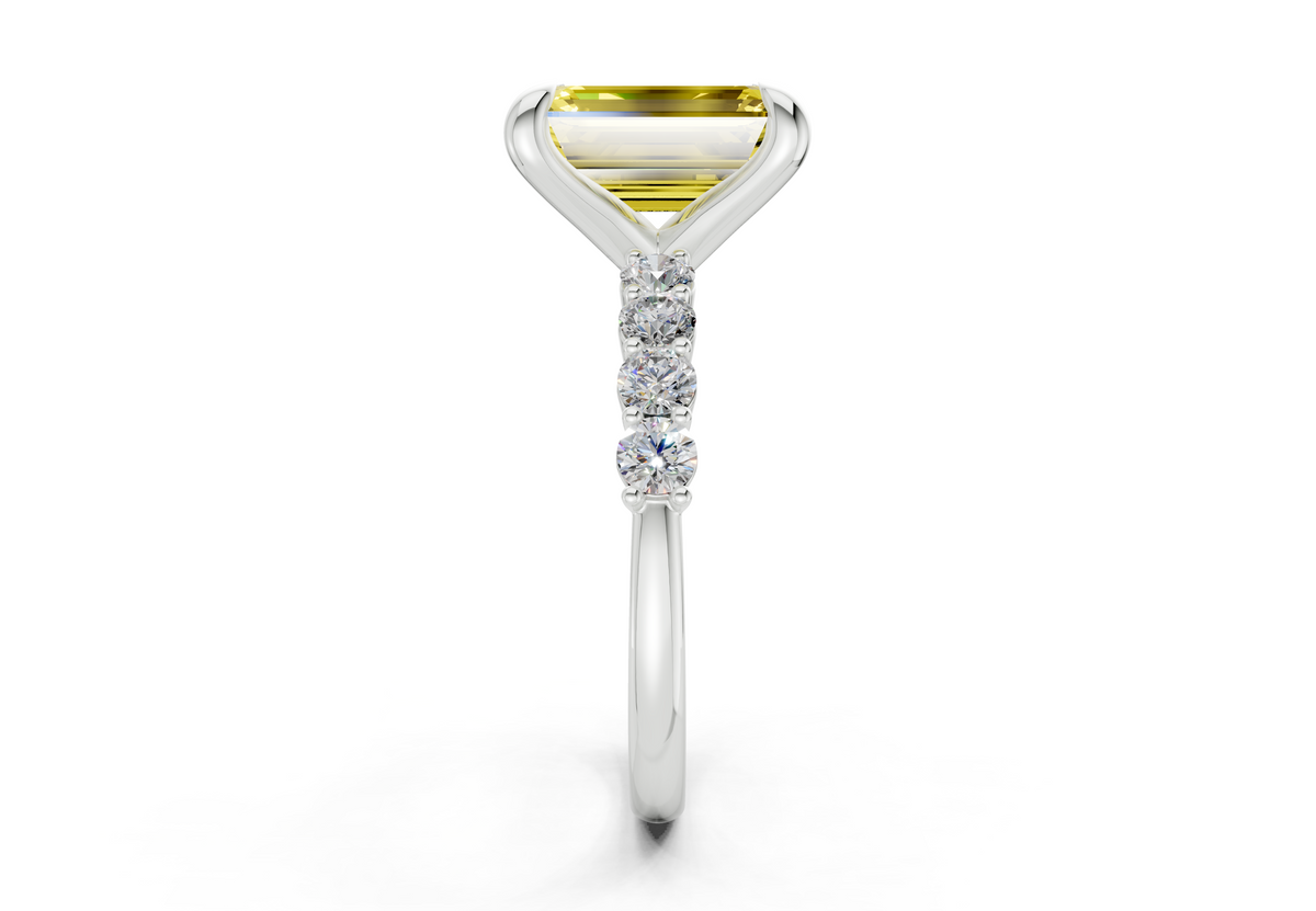 Arabella Yellow Diamond Accent Emerald Cut 2mm Engagement Ring