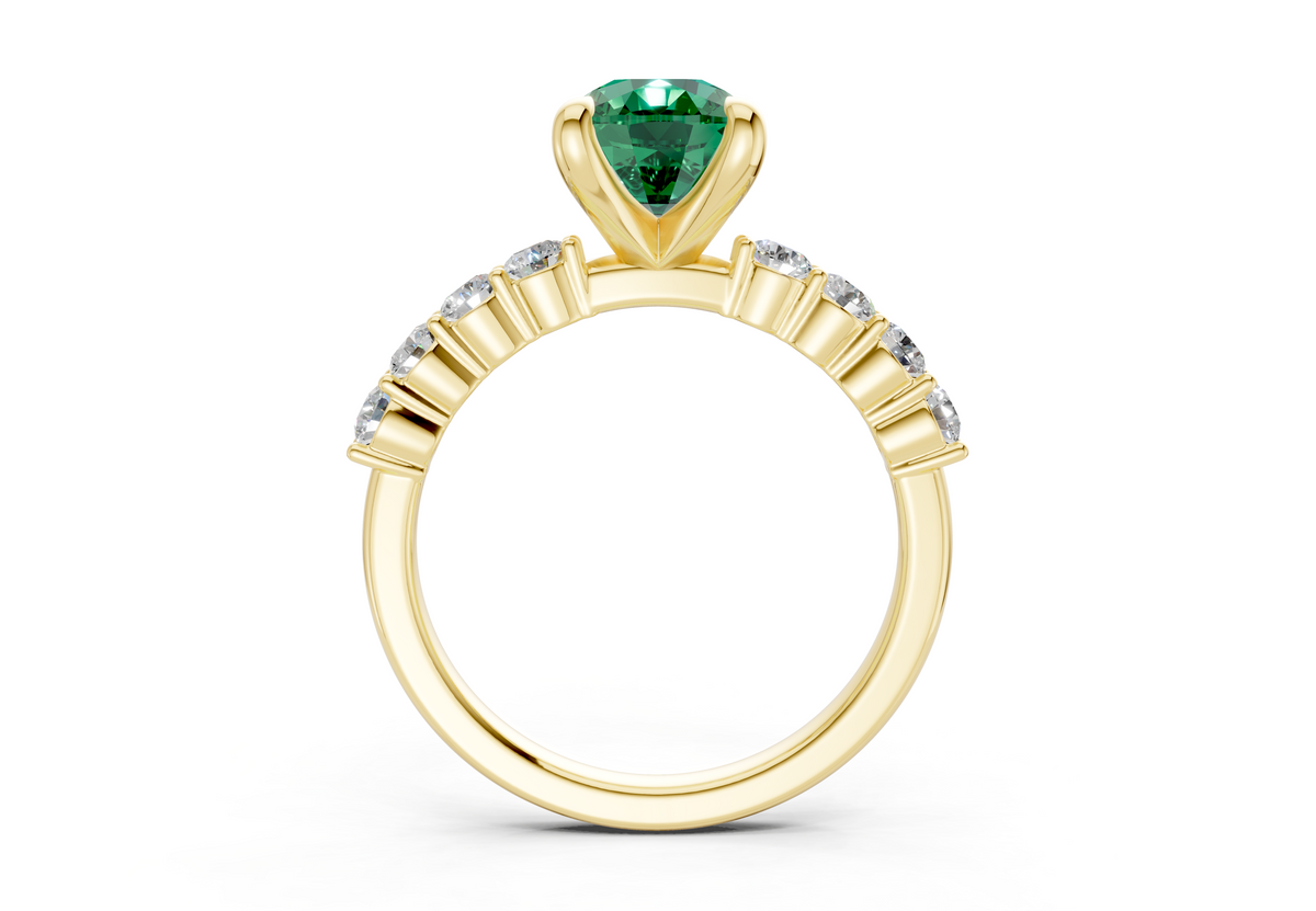 Arabella Emerald Gemstone Accent Elongated Cushion Cut 2mm Engagement Ring