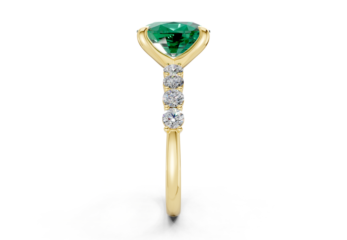 Arabella Emerald Gemstone Accent Elongated Cushion Cut 2mm Engagement Ring