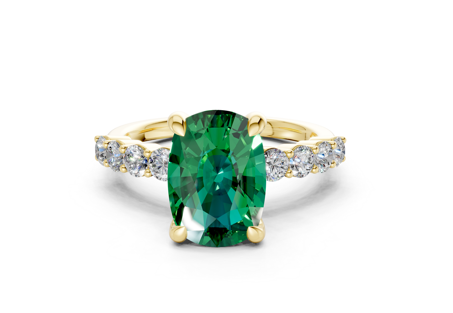 Arabella Emerald Gemstone Accent Elongated Cushion Cut 2mm Engagement Ring