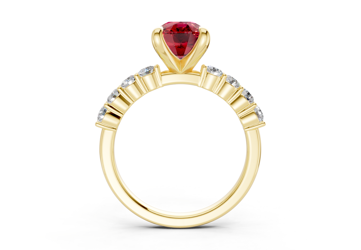 Arabella Ruby Gemstone Accent Elongated Cushion Cut 2mm Engagement Ring