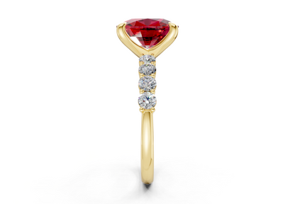 Arabella Ruby Gemstone Accent Elongated Cushion Cut 2mm Engagement Ring