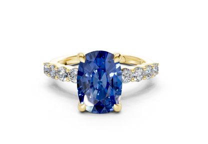 Arabella Sapphire Gemstone Accent Elongated Cushion Cut 2mm Engagement Ring