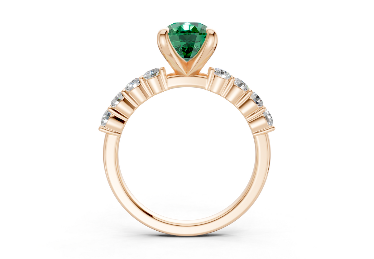 Arabella Emerald Gemstone Accent Elongated Cushion Cut 2mm Engagement Ring