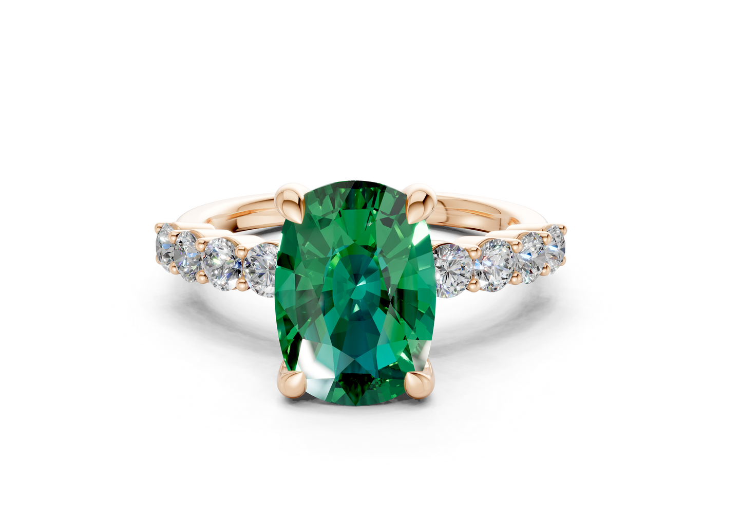 Arabella Emerald Gemstone Accent Elongated Cushion Cut 2mm Engagement Ring