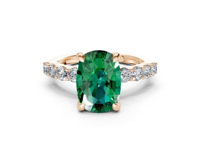 Arabella Emerald Gemstone Accent Elongated Cushion Cut 2mm Engagement Ring