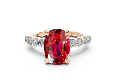 Arabella Ruby Gemstone Accent Elongated Cushion Cut 2mm Engagement Ring